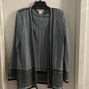 Exclusively Misook LRG Blue Black Chevron Print Tank Open Cardigan Sweater Set